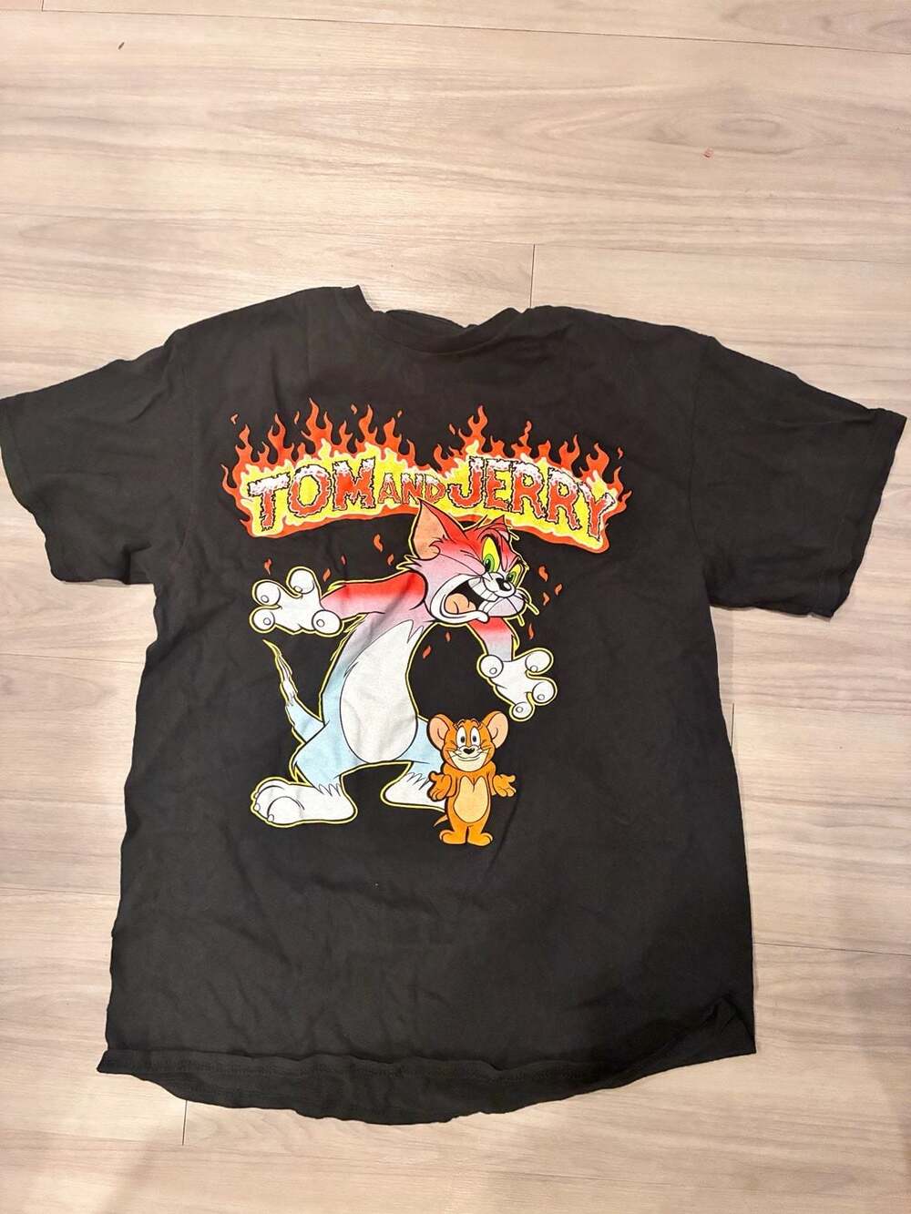 Tom And Jerry Flame Graphic T-Shirt Black Graphic Tee M